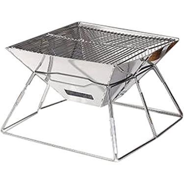 Imagem de Churrasqueira a gás, aço inoxidável, dobrável, portátil, espetos, churrasqueira a carvão ao ar livre, acampamento, madeira, carvão, grelhado, peixe, churrasqueira