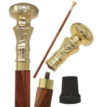 Imagem de Bengala Dobrável de Madeira com Telescópio Vitoriano e Cabo de Latão V