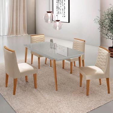 Imagem de Mesa De Jantar Copper 120cm Tampo Mdf 4 Cadeiras Moderna Veludo Creme /off / /serig Off