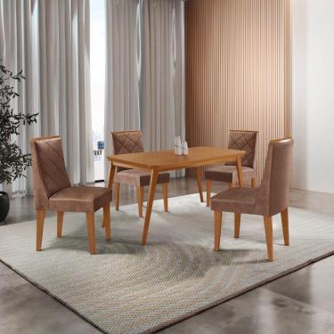 Imagem de Mesa De Jantar Copper 120cm Tampo Mdf 4 Cadeiras Moderna Tork/naturale/naturale