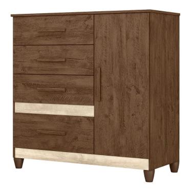 Imagem de Cômoda Sapateira Vênus 1 Porta E 4 Gavetas Flex Castanho Wood Avelã Wood Com Pés Moval