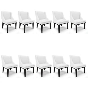 Imagem de Kit 10 Cadeiras Estofadas Sala De Jantar Base Fixa De Madeira Preto Lia Sintético Branco - Ibiza