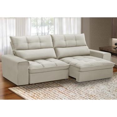 Imagem de Sofá Retrátil Reclinável Para Sala 3 Lugares 210cm Asaph F04 Veludo Bege - Lyam Decor