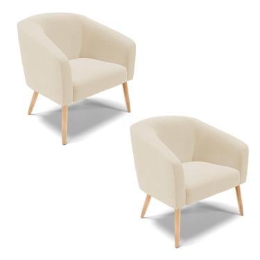 Imagem de Cadeira Sala De Jantar Pé Palito Natural Kit 2 Stella Linho D03 - D'rossi Cor Bege