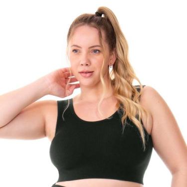 Imagem de Top Fitness Plus Canelado com Bojo Removível sem Costura Preto Zee Ruc