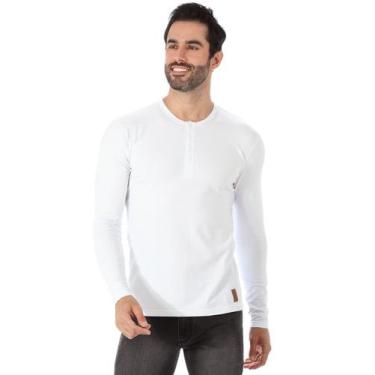Imagem de Blusa Masculina Anistia Manga Longa Henley com Botões Branca, Branco, 