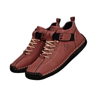 Imagem de Tênis Casuais Masculinos De Couro Artesanal Respirável, Botas De Cano 