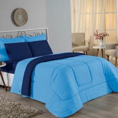 Imagem de Kit Edredom Dupla Face + Jogo De Lençol King Nobre 7 Peças Malha 100% 