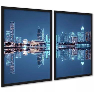 Imagem de Kit 2 Quadros Foto Cidade - Luzes Reflexo 45X34Cm