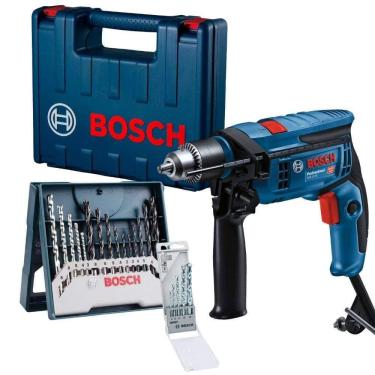 Imagem de Furadeira de Impacto 1/2 POL 750W com Maleta Kit 5 Brocas e Estojo 15 Peças BOSCH
