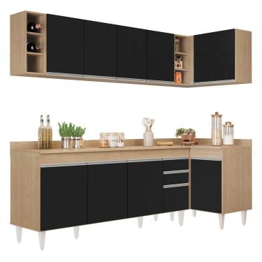 Imagem de Armário De Cozinha Modulado De Canto Esquerdo 5 Peças Cp53 Balcão Com Tampo Castanho/preto - Lumil