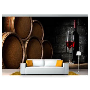 Imagem de Papel De Parede Barril Vinho Tinto Taça 3D Al75