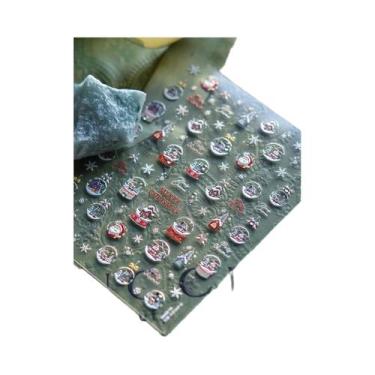 Imagem de Adesivos De Unha De Natal Com Floco De Neve Rosa, Decalques De Unha 5D