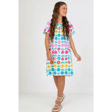 Imagem de Vestido Infantil Menina Floral Color Verão Branco Manga Anya Kids, Bra