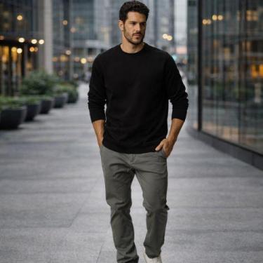 Imagem de Blusa Moletom Manga Longa Gola Careca Canelada Malwee, M, Preto