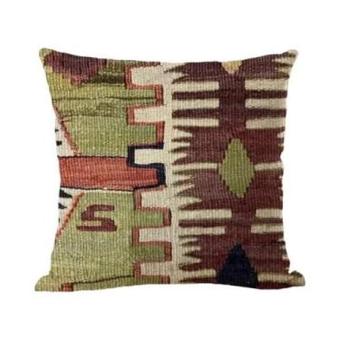 Imagem de Capa De Almofada De Linho Multicolorida 45x45cm Com Estampa Geométrica