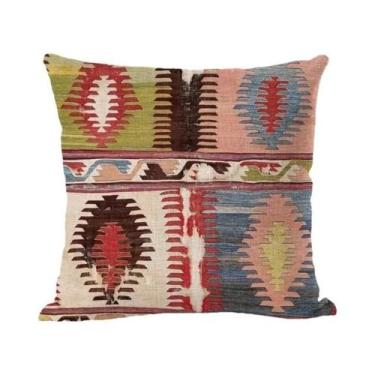 Imagem de Capa De Almofada De Linho Multicolorida 45x45cm Com Estampa Geométrica
