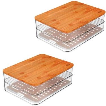 Imagem de Kit 2 Organizadores Duplo com Tampa de Bambu Clear - Ou