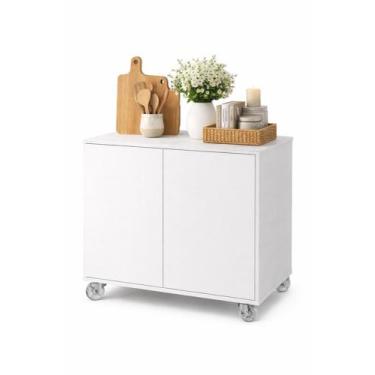 Imagem de Armário Móvel Gabinete 60cm Em Mdf Branco C/ Rodinha Resistente - Move