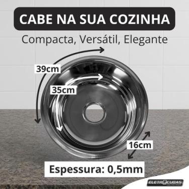 Imagem de Cuba Redonda Cozinha Eletrocubas 35cm Aço Inox 304 Válvula