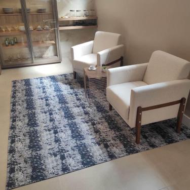 Imagem de Tapete Azul Mesclado Antiderrapante Algodão Jacquard 200x250cm Mesa De Jantar
