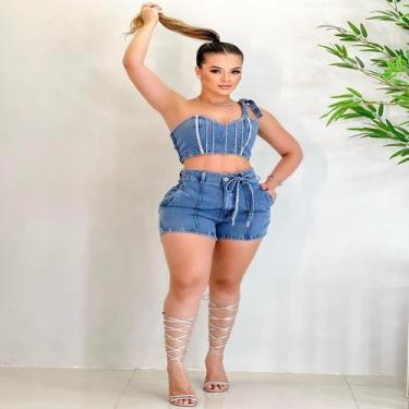 Imagem de Conjunto Short e Cropped Jeans Estiloso Feminino 36-44 - A.M Modas, Az