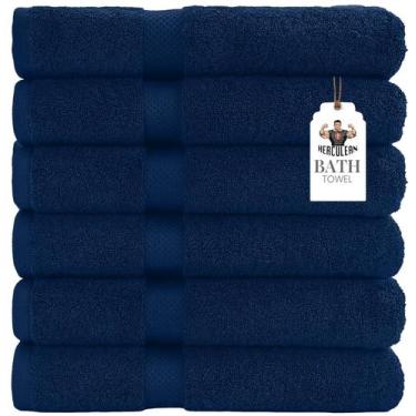 Imagem de Toalhas de banho HERCULEAN Premium 60x120cm, pacote de 6 azul-marinho
