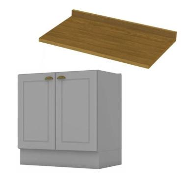 Imagem de Balcão Henn 80cm Com Tampo Mdf Para Cozinha Cinza / Nature