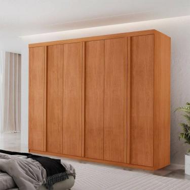 Imagem de Guarda Roupa Casal Ortiz Mdf Com 6 Portas 2 Gavetas Moderna Naturalle Sem Pés
