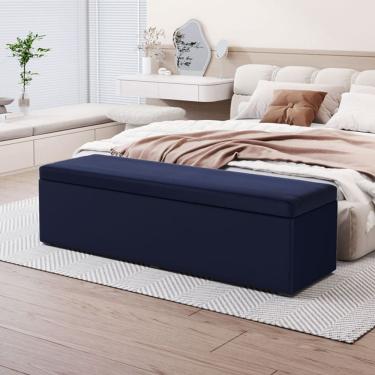 Imagem de Calçadeira Baú Estofada Lua em Courino para Cama Box Casal Queen 160cm