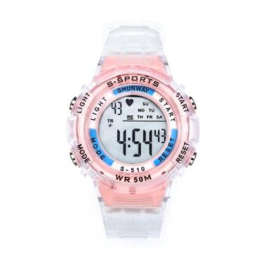 Imagem de Relógio Digital Rosa Transparente Esportivo - Genérico