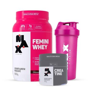 Imagem de Combo Whey Feminino 900 Gr, Creatina 100g e Coqueteleira Rosa-Feminino