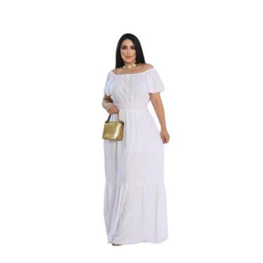 Imagem de Vestido longo ciganinha manga curta viscolinho - Lajma Store, Branco, 