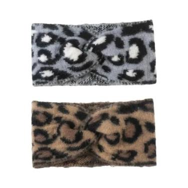 Imagem de Faixa De Cabelo Feminina Vintage Com Estampa De Leopardo Ajustável Par