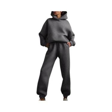 Imagem de Conjunto De Moletom Feminino Oversized Quente Para Outono: Blusão Com 