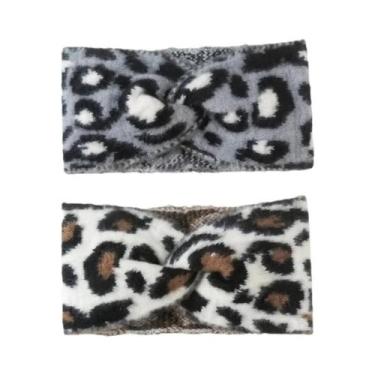 Imagem de Faixa De Cabelo Feminina Vintage Com Estampa De Leopardo Ajustável Par