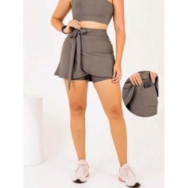 Imagem de Short Saia Laço Com Bolso Fitness Feminino De Academia Beach Tennis Treino Caminhada Th...
