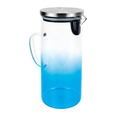Imagem de Jarra Azul Vidro Borossilicato Sabrina 1,5Litros Tampa Inox - VH4055B,