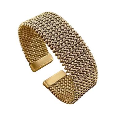 Imagem de Pulseira Aberta Feminina Vintage Em Aço Inoxidável Banhada a Ouro 18K 