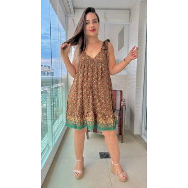 Imagem de Vestido Feminino Indiano Tipo Trapézio Seda Premium Alça C/ Regulagem 