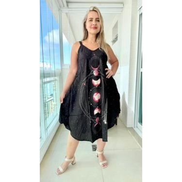 Imagem de Vestido Feminino Indiano Alça c/ Regulagem e Bolsos Trapézio Plus Size