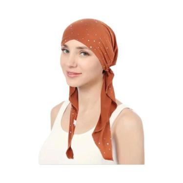 Imagem de Touca Turbante Feminina Elástica Com Strass De Cor Sólida, Gorro Casua