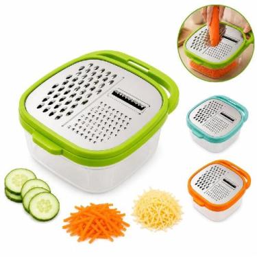 Imagem de Ralador inox 4 em 1 com recipiente fatiador cortador legumes frutas qu