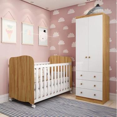 Imagem de Quarto de Bebê Guarda-Roupa 2 Portas e Berço Teka 100% MDF Espresso Mó