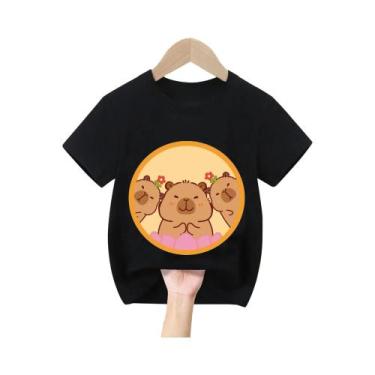 Imagem de Camiseta Infantil De Manga Curta Com Estampa De Capivara Para Meninos 