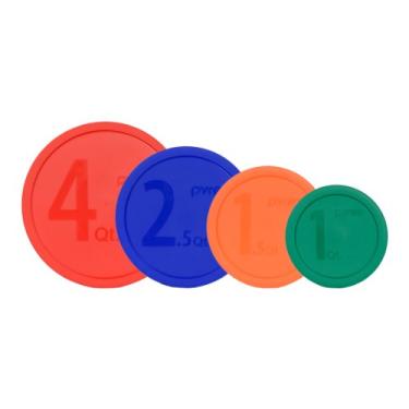 Imagem de Conjunto de tampas de tigela de mistura Pyrex: (1) 326 peças vermelha, (1) 325 peças azul, (1) 323 peças laranja, (1) 322 peças verde