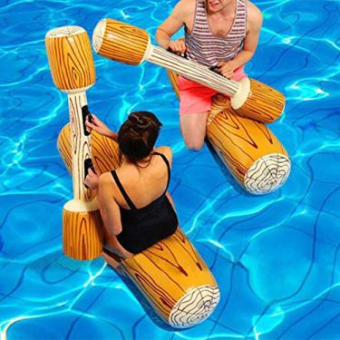 Imagem de Brinquedos flutuantes de piscina infláveis ​​para crianças adultos, Brinquedos de piscina de jangadas de registro de batalha, Brinquedos infláveis ​​da linha do flutuador da piscina para 2 jogadores