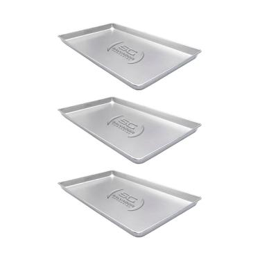 Imagem de Kit - 3 Formas Assadeiras Lisa Estampada 0,6mm Pão Doce Alumínio 58 x 70 x 3,5 Padaria Confeitaria