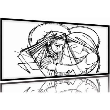 Imagem de Quadro Decorativo Sala Quarto Escritório Jesus Traços 130x60 Moldura Preta 2x2