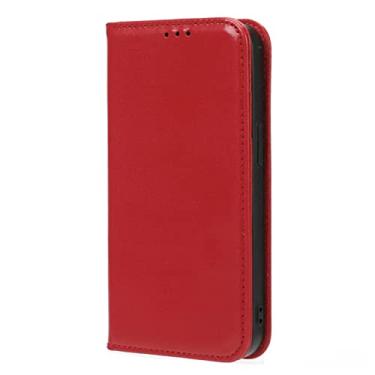 Imagem de GSYH Capa carteira para iPhone 13 Mini/13/13 Pro/13 Pro Max, capa flip de couro PU magnético com proteção TPU à prova de choque interna compartimento para cartão, vermelho, 13 15,5 cm